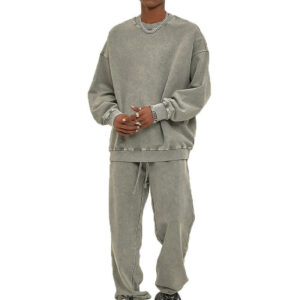 Custom Men's 100% Cotton Joggers Hoodies&sweatshirt Sets Vintage Acid Wash Crewneck Sweatshirts Sweat Pants Track Suits for Men