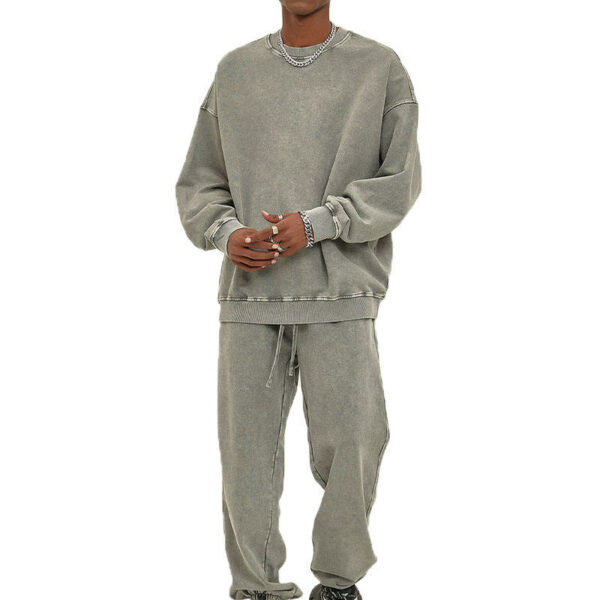 Custom Men's 100% Cotton Joggers Hoodies&sweatshirt Sets Vintage Acid Wash Crewneck Sweatshirts Sweat Pants Track Suits for Men