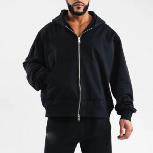 Mens Streetwear Fullzip up Hoodie Custom 100% Cotton Heavyweight Puff Print Hooded Sweatshirt Zipper Blank Pullover Hoodies