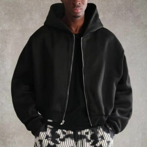 Custom Logo Men's Cropped Hoodie Zip Boxy Oversized Plain Blank Sweatshirt Embroidered 100% Cotton Drop Zipper Hoodie