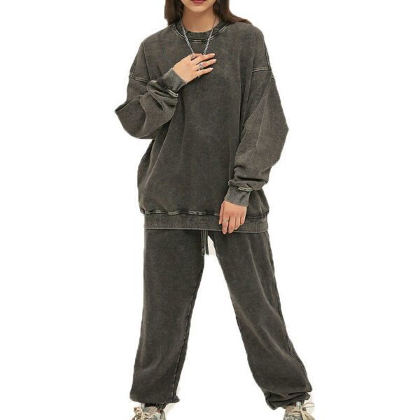 Custom Men's 100% Cotton Joggers Hoodies&sweatshirt Sets Vintage Acid Wash Crewneck Sweatshirts Sweat Pants Track Suits for Men - 图片 2