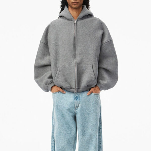 Zip up Hoodie Custom Heavyweight Cotton Thick Oversized Boxy Zipper 500gsm French Terry High Quality Drop Shoulder Zip Hoodies - 图片 2