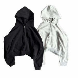 High Quality Custom Men's Heavyweight Cotton Blank Solid Boxy Cropped Zipper Hoodie and Jogger Sweat Pants Set for Men