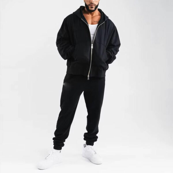 Mens Streetwear Fullzip up Hoodie Custom 100% Cotton Heavyweight Puff Print Hooded Sweatshirt Zipper Blank Pullover Hoodies - 图片 3