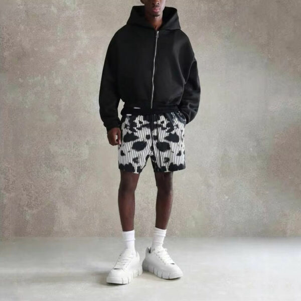 Custom Logo Men's Cropped Hoodie Zip Boxy Oversized Plain Blank Sweatshirt Embroidered 100% Cotton Drop Zipper Hoodie - 图片 3