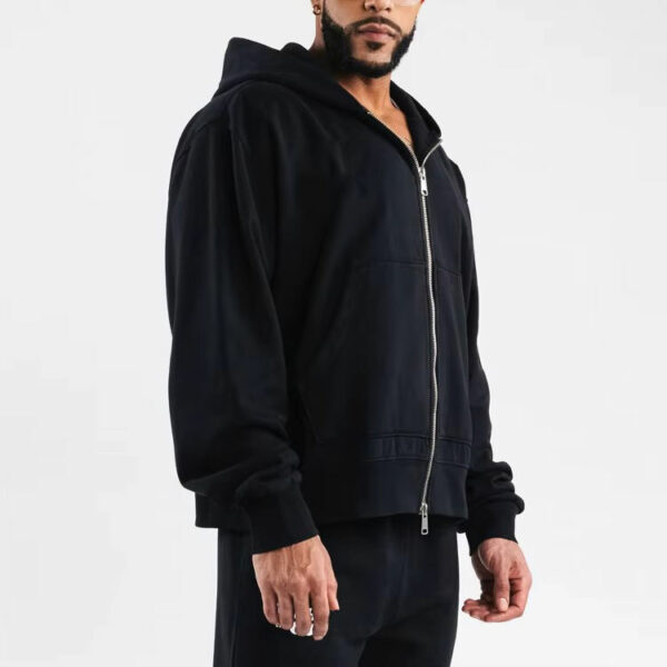 Mens Streetwear Fullzip up Hoodie Custom 100% Cotton Heavyweight Puff Print Hooded Sweatshirt Zipper Blank Pullover Hoodies - 图片 4