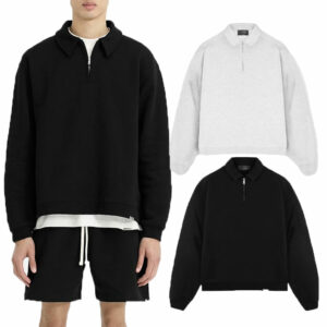 Custom Logo Mens Polo Fleece Cotton Stand Collar Hoodies Loose Oversize Half Zip Pullover Sweatshirt for Men