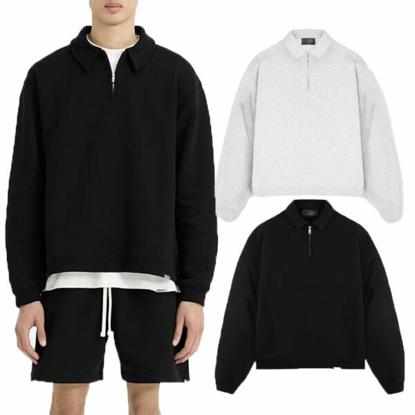 Custom Logo Mens Polo Fleece Cotton Stand Collar Hoodies Loose Oversize Half Zip Pullover Sweatshirt for Men