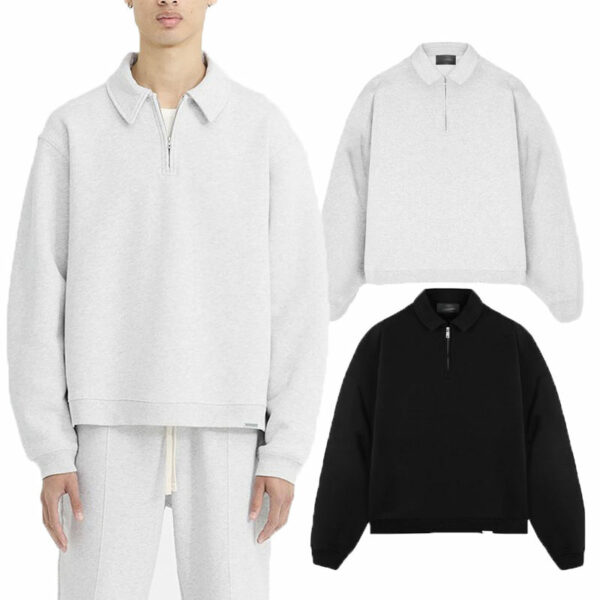 Custom Logo Mens Polo Fleece Cotton Stand Collar Hoodies Loose Oversize Half Zip Pullover Sweatshirt for Men - 图片 2