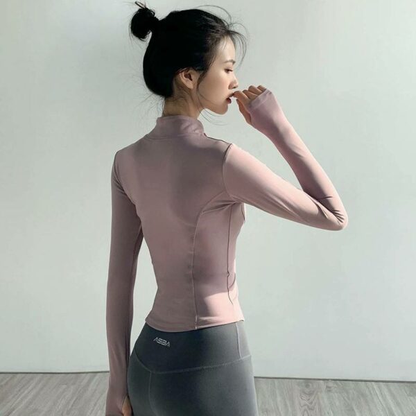 Slim Fit Collar Workout Sport Coat Women Half Zipper Nylon Jogger Fitness Jacket With Thumb Holes Quick Drying Sport Yoga Tops - 图片 2