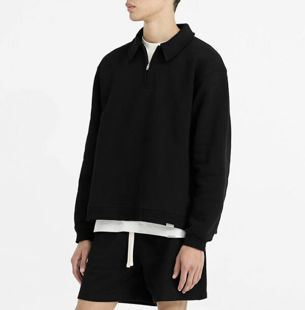 Custom Logo Mens Polo Fleece Cotton Stand Collar Hoodies Loose Oversize Half Zip Pullover Sweatshirt for Men - 图片 3